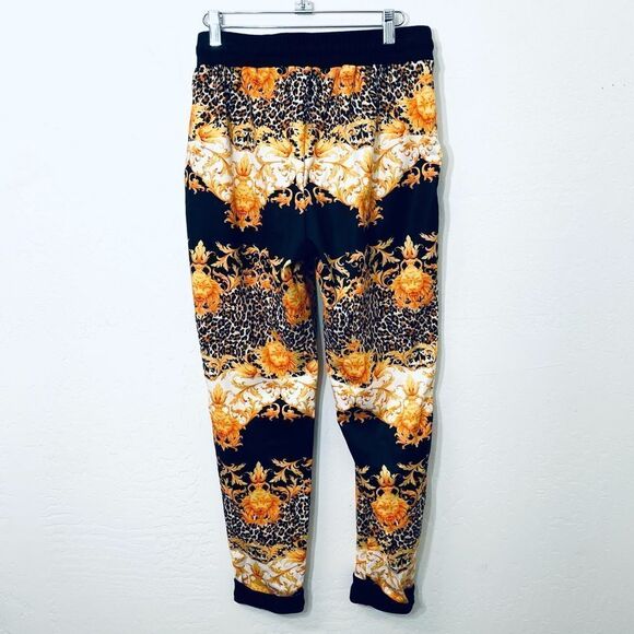 MINKPINK Imperial Jungle Jogger Pants Lion Head Black Orange Leopard Print - Picture 11 of 13
